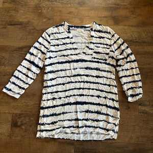 Women's Mud Pie Tunic Top White/Navy Striped Size S